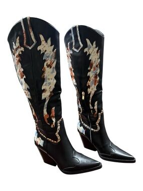 Women’s Dumas Cow Print Western Knee-High Boots appliqué